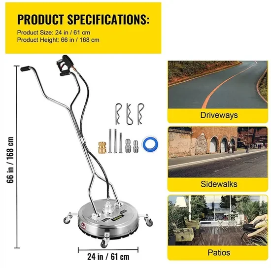 24-Inch Stainless Steel Surface Cleaner – Four Castors – configuration reference
