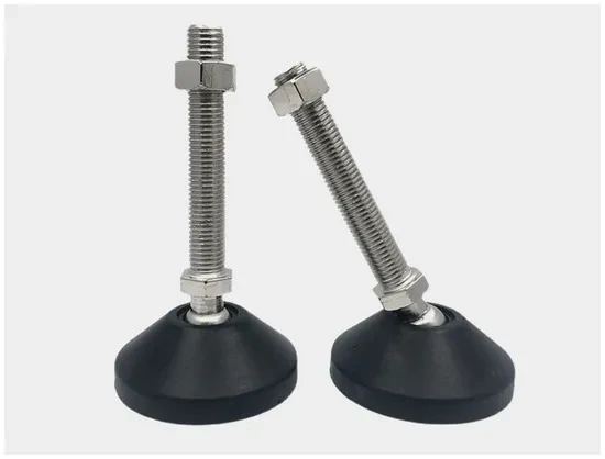 Nylon-Base Adjustable Levelling Feet - Custom Stem and Thread - upright and tilted stem examples