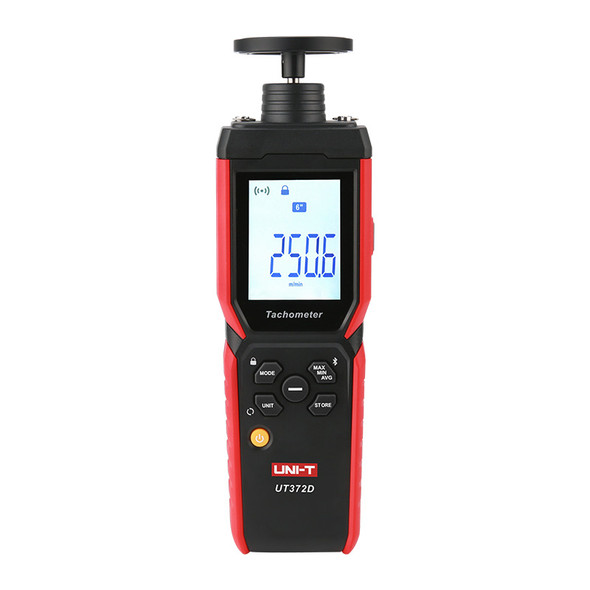 UNI-T UT372D tachometer with contact wheel, front view