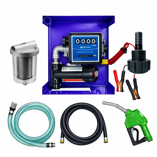 12V DC Diesel Transfer Pump Kit 40 L/min with Meter and Nozzle