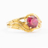 Second Hand 18ct Gold Single Stone Synthetic Ruby with Petal Shoulders Ring