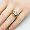 Second Hand 9ct Gold Sapphire and Diamond Cluster with Leaf Shoulders Ring