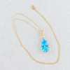 Second Hand 14ct Gold Pear Cut Blue Topaz and Diamond Pendant and Chain