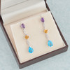 NEW 18ct White Gold Amethyst, Citrine, Blue Topaz and Diamond Drop Earrings 