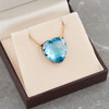 Second Hand 18ct Gold Large Blue Topaz Heart Pendant Necklace 