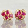 Second Hand 18ct Gold 4 Stone Ruby and Diamond Stud Earrings