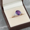 Second Hand 18ct White Gold Oval Amethyst and Trefoil Diamond Ring