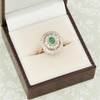 Edwardian Style 9ct Gold Emerald & Diamond Halo Cluster Ring