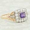 Victorian Style 9ct Gold Rectangle Amethyst & Diamond Cluster Ring