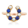 Antique 18ct and 9ct Gold Pearl and Lapis Lazuli Horseshoe Ring