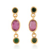 Second Hand 18ct Gold Pink Topaz & Green Tourmaline Drop Earrings