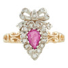 Victorian Style 9ct Gold Ruby & Diamond Heart & Bow Ring