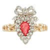 Victorian Style 9ct Gold Ruby & Diamond Heart & Bow Ring - Main View