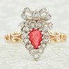 Victorian Style 9ct Gold Ruby & Diamond Heart & Bow Ring - Front View