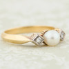 Art Deco 14ct Gold Pearl & Diamond 3 Stone Ring