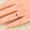 Vintage 18ct Gold Ruby & Diamond Cluster Ring - 1950s - Worn View