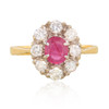 Vintage 18ct Gold Ruby & Diamond Cluster Ring - 1950s - Main View
