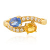 Second Hand 18ct Gold Blue & Yellow Sapphire & Diamond Cross Over Ring