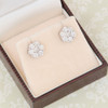 9ct White Gold Diamond Flower Cluster Stud Earrings - In Box