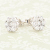 9ct White Gold Diamond Flower Cluster Stud Earrings - Angled View