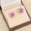 Second Hand 10ct White Gold Ruby and Diamond Flower Stud Earrings