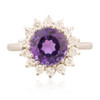 Vintage 18ct White Gold Amethyst and Diamond Cluster Ring - Main View