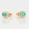 Second Hand 9ct Gold Emerald and Diamond Cluster Earrings Angled View