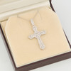 9ct White Gold Ornate Diamond Cross and Chain - In Box