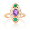 9ct Rose Gold Amethyst, Emerald and Diamond Marquise Cluster Ring - Main View