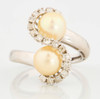 Vintage 18ct White Gold Pearl and Diamond Swirl Cocktail Ring Front View