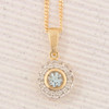 9ct Gold Aquamarine and Diamond Pendant with Chain Front View