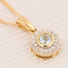 9ct Gold Aquamarine and Diamond Pendant with Chain Angled View