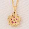 Second Hand 18ct Gold Ruby and Diamond Flower Pendant and Chain - Rear View