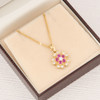 Second Hand 18ct Gold Ruby and Diamond Flower Pendant and Chain - In Box