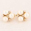 Second Hand 9ct Gold Pearl Trio and Diamond Latchback Earrings - Front View