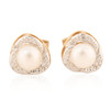 9ct Gold Pearl and Diamond Swirl Stud Earrings - Main View