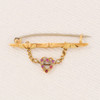 Antique 18ct Gold Ruby, Diamond and Pearl Heart Brooch - Front View