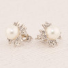 9ct White Gold Pearl Crown Design Stud Earrings - Angled View