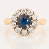Second Hand 14ct Gold Round Sapphire & Diamond Cluster Ring - Front View