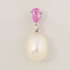 Second Hand 18ct White Gold Peal, Pink Topaz and Diamond Drop Pendant - Front View