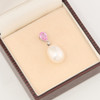 Second Hand 18ct White Gold Peal, Pink Topaz and Diamond Drop Pendant - In Box