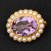 Vintage 9ct Gold Amethyst and Diamond Cluster Brooch - On Black