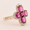 Second Hand 9ct Gold Rhodolite Garnet and Diamond Cross Ring - Angled View