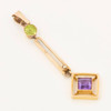 Antique 9ct Gold Suffragette Amethyst, Peridot and Pearl Drop Pendant - Angled View