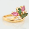 Second Hand 9ct Gold Green & Pink Tourmaline and Diamond Tiara Cocktail Ring - Angled View