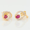 9ct Gold Ruby and Diamond Oval Drop Earrings - Angled View