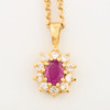 Second Hand 18ct Gold Ruby & Diamond Cluster Pendant & Chain - Front View