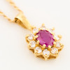 Second Hand 18ct Gold Ruby & Diamond Cluster Pendant & Chain - Angled View