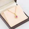 Second Hand 18ct Gold Ruby & Diamond Cluster Pendant & Chain - In Box