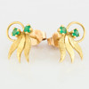 Second Hand 18ct Gold Emerald Leaf Stud Earrings  - Angled View